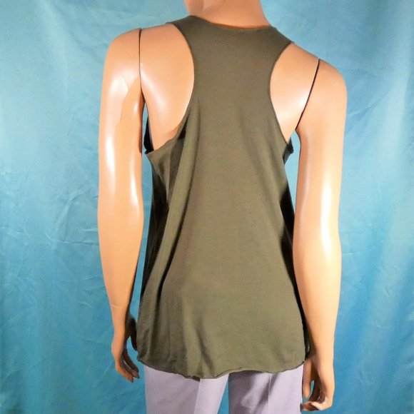 *REDUCED* Sleeveless T-shirt Tank Racerback with Daisy "SMILE" olive green - Picture 4 of 4